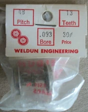 r WELDUN ENGINEERING  HO WHEELSET 48 PITCH 13 TOOTH GEAR .093 BORE  N.I.P.