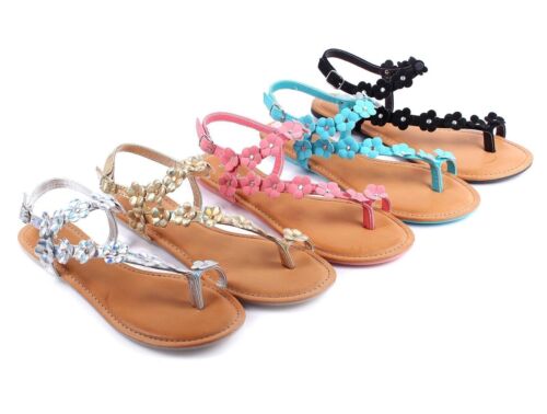 6 Color Bamboo Casual Summer Flowers Shape Slingback Flats Womens Sandals Shoes - Afbeelding 1 van 52