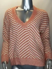 Frnch Size S/M Fuzzy Sweater Pink White V-Neck Women's New