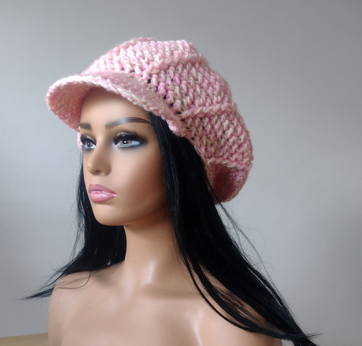 CROCHET NEWSBOY HAT, men, women, pink, cream,BOHO, Rasta,Hippie