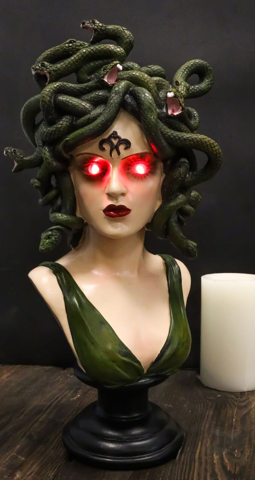 Greek Gorgon Sisters Goddess Medusa With Wild Snake Hair And LED Red Eyes Statue