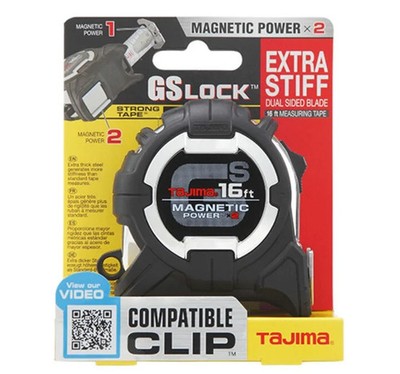 Tajima GS LOCK 25 Ft. x 1 Inch MAGNETIC POWER x 2 Tape Measure Compatible Clip
