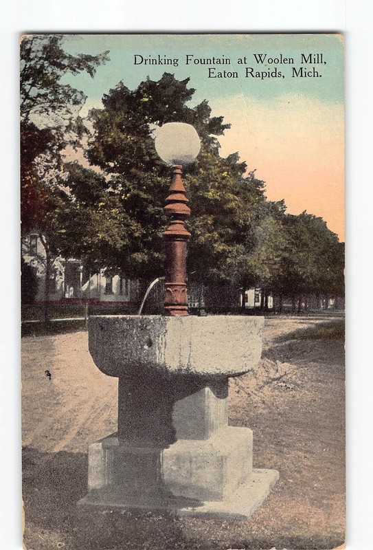Eaton Rapids Michigan MI Postcard 1907-1915 Drinking Fountain At Woolen Mill