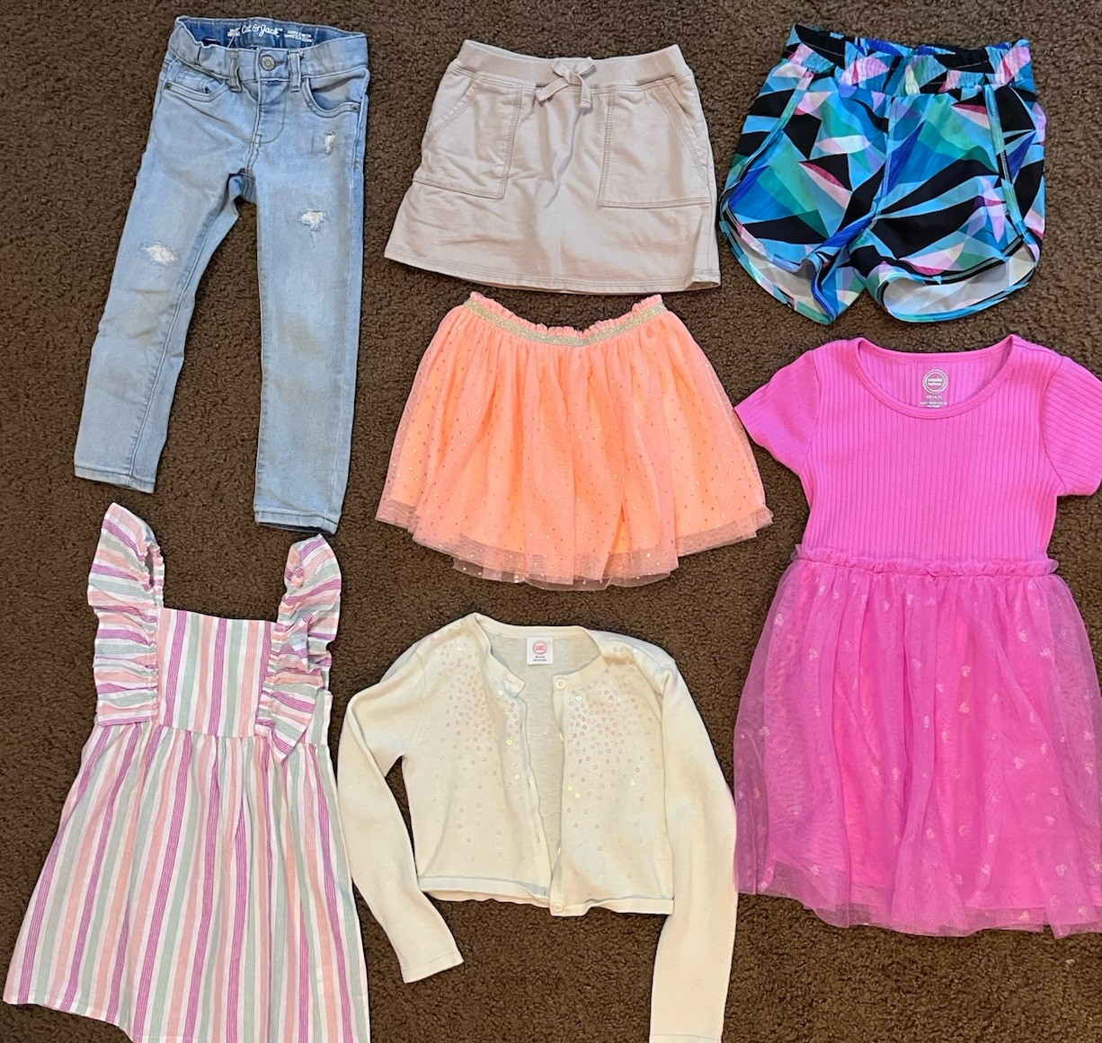 Bundle Of 7, 4t Girls Dresses, Jeans, Shorts, Skirts, Jacket, Sparkles, Heart