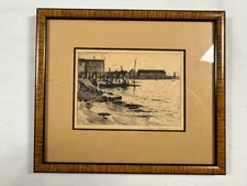 Morgan Dennis Signed “Wharf, Provincetown” Etching 4x5.5 Original Framed 9x8 (7)