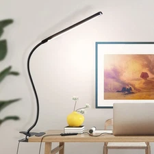 LED Desk Lamp Adjustable Neck Lamp w/ Clamp Eye-Caring Reading Desk Light Black