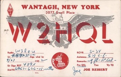 Wantagh, NY New York W2HQL 1952 QSL/Ham Brooklyn Chrome Vintage Postcard