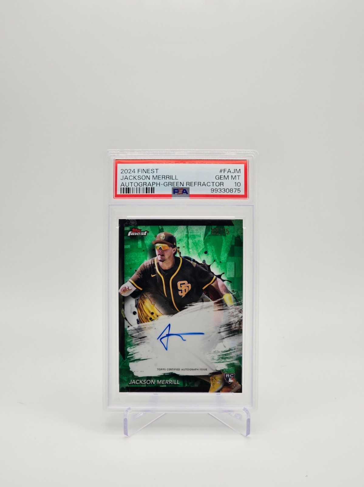 2024 Topps Finest Jackson Merrill #FA-JM Auto Green Refractor /75 - Padres