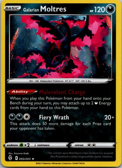 Galarian Moltres Holo Rare SWSH07: Evolving Skies 093/203 NM