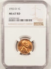 1953-D LINCOLN CENT - NGC MS-67 RD, SUPERB GEM!