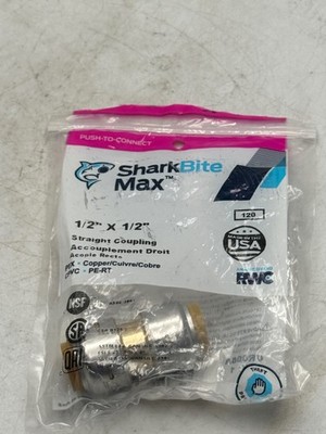 SharkBite Max Straight Coupling 1/2 x 1/2 Push to Connect Brass Fitting NSF