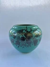 Royal Haeger USA Pottery Vase Vintage 1940's Silver Overlay Floral on Turquoise