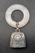 Vintage 1940s Webster Sterling Silver Baby Rattle MOP Teething Ring