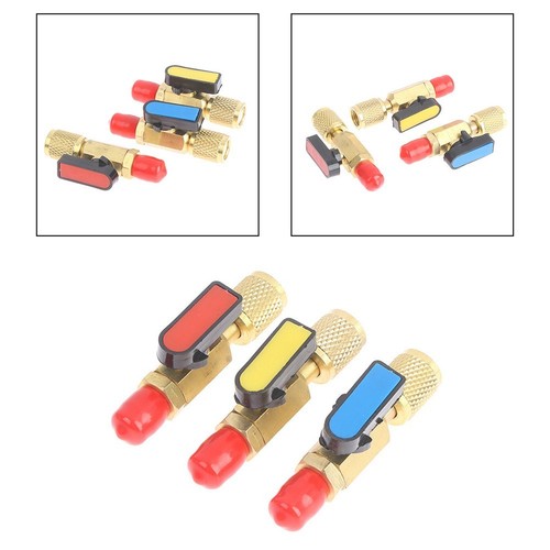 Kit 3 Adaptateurs Robinets à Bille 90° Pour Climatisation - R134a, R22, R12, R410a - 1/4"