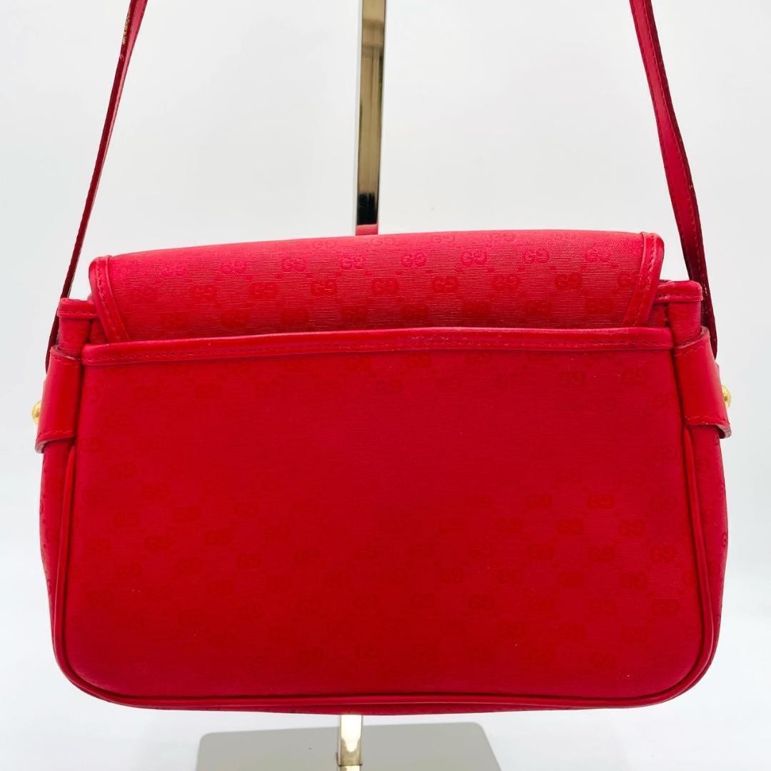 Gucci GG Red Leather Shoulder Bag 13.4x10.2in Pre-Owned