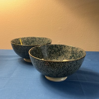 Cheng's Microwave Safe Blue Abstract Ceramic Bowls Set of 2