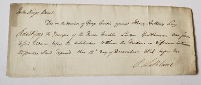 1814 Legal Document  King's Bench Deposition George Curtis v Henry Anthony Long 