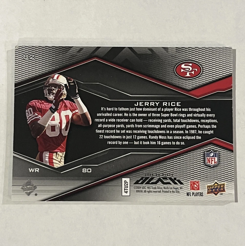 Jerry Rice/250 2009 cubierta superior negro parche bandera de Estados Unidos patio 49ers RARO SP Foto 2 de 3