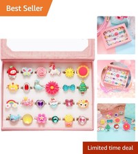 Charming 24 Pack Adjustable Jewel Rings for Little Girls - Perfect Gift Boxed