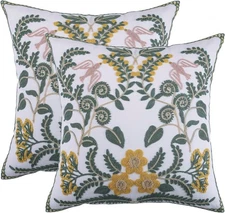 LUOYEHK Embroidered Decorative Throw Pillow 18 x 18 (Pack of 2), Bird Flower 