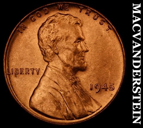 1945 Lincoln Wheat Cent- Red- Choice Gem Brilliant Uncirculated Luster #J3023
