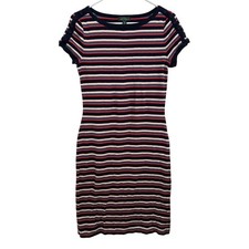 Ralph Lauren Jeans Multi Color Stripe Midi Dress Medium Retro Statement Nautical