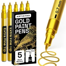 5 Gold Paint Pen for Rock Painting, Stone, Ceramic, Glass, Wood, Tire, Fabric...