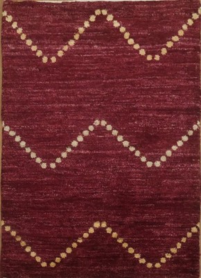 Burgundy Zigzag Handmade Wool Rug with Elegant Dot Pattern Modern Foyer Rug 2x3