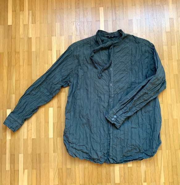 AW24 Pas de Calais khaki striped crinkle cotton shirt | size 36 (S)
