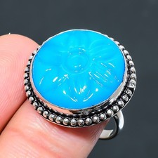 Blue Chalcedony 925 Sterling Silver Gemstone Handmade Jewelry Ring 9.5" NS 25546