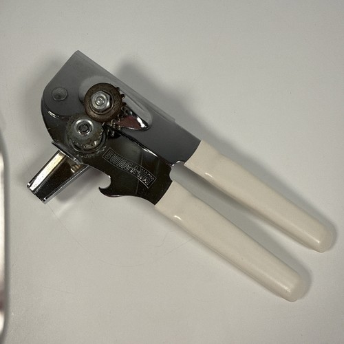 Vintage Swing-A-Way Can Opener White Handle Made in USA Heavy Duty Retro Kitchen