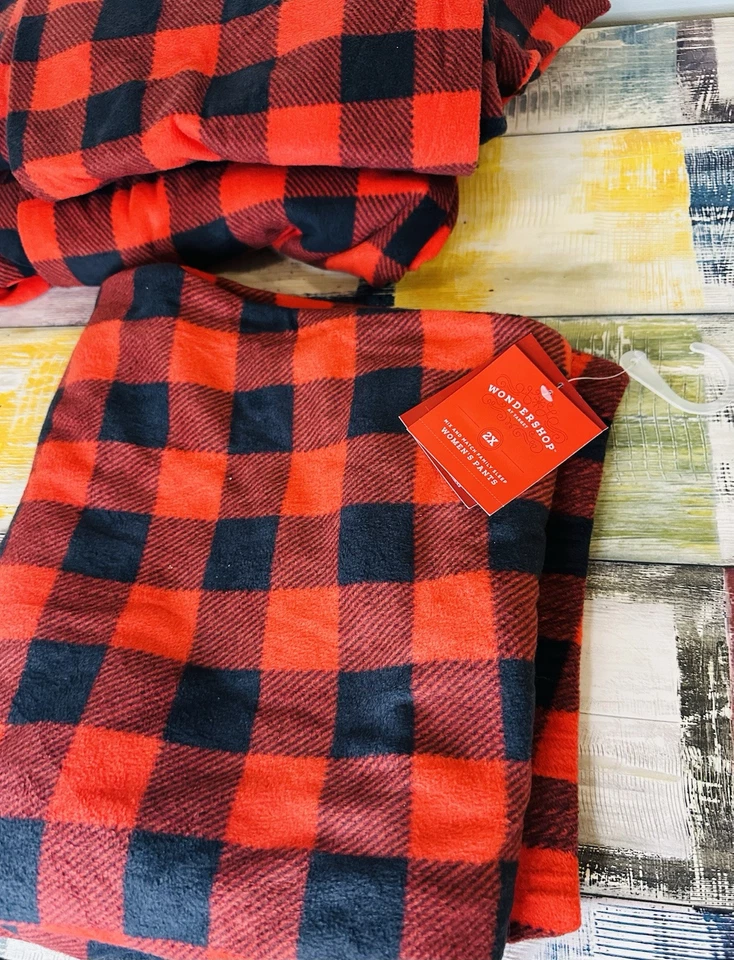 Conjunto de 3 - CALÇAS FEMININAS WONDERSHOP 2X preto xadrez vermelho pelúcia macia NOVO - Imagem 3 de 3