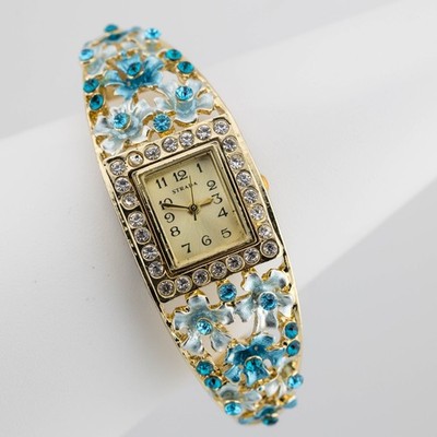 STRADA Flower Design Quartz Analog Women's Watch Sz. 6 1/4'' New Battery