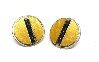 Moderne MANU Design 925 Silber & 585 Gold Ohrstecker mit Saphir - D ca. 16 mm