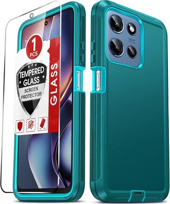 Moto G 2025 Case with Tempered Glass Screen Protector, 3 in 1 Rugged Cover, Teal