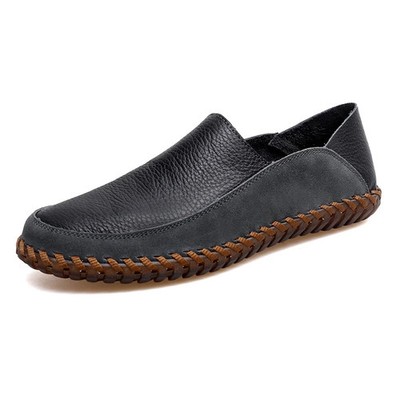 Men's Driving Walking Casual Shoes Pure Genuine Leather Handmade Sewing Footwear