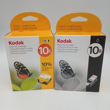 Lot of 2 Kodak 10B Black 10C Color Ink Cartridges SEALED Brand NEW