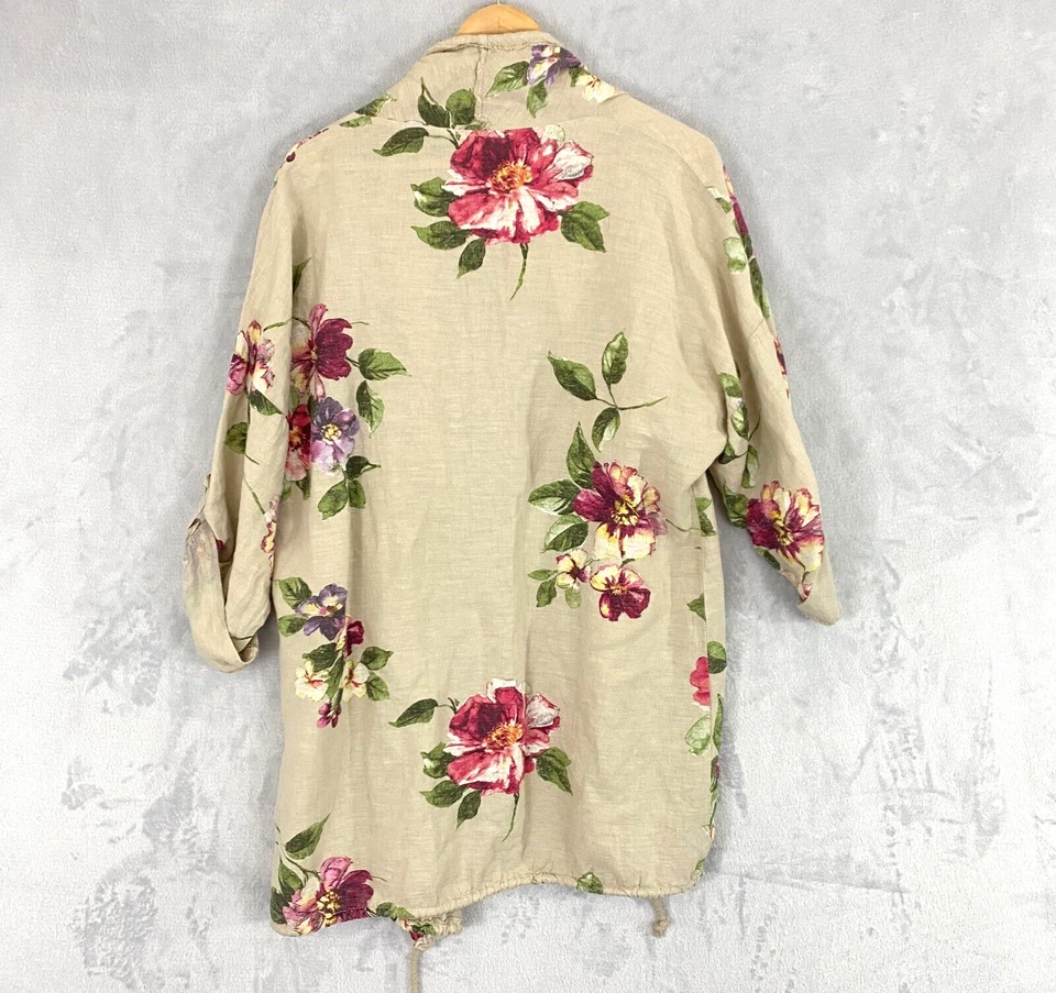 Chaqueta Coral Bay Floral De Gran Tamaño Lino Frente Abierto PM Pequeña Mediana Playa Pascua Foto 2 de 4