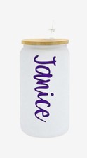 Personalized Name Logo 20oz Frosted Glass Tumbler Great Gift Bamboo Lid W/Straw
