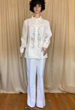 Vintage 70's Vanesse White Polyester Embroidered Ladies Leisure Pant Suit