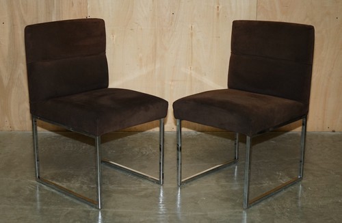 STUNNING SET OF FOUR FENDI CASA BROWN SUEDE DINING CHAIRS WITH CHROME FRAMES - Picture 2 of 24