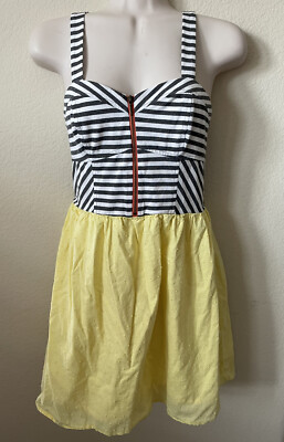 Xhilaration Yellow Poplin Striped V Neck Sleeveless Lined Women's Dress Size S