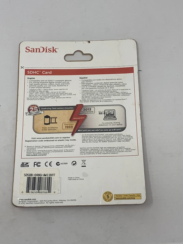 SanDisk SDHC 8GB Memory Card Class 4 - Sealed - Image 2 of 2