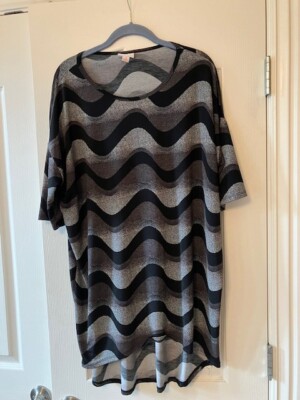 LuluRoe Womens S Dress Geometric Stripe High Low Short Sleeve Black, Gray
