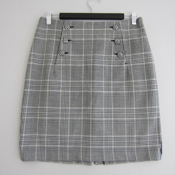 H&M Skirt Womens EU 40 Grey Pencil Check Plaid Mini Buttoned Office Career Work