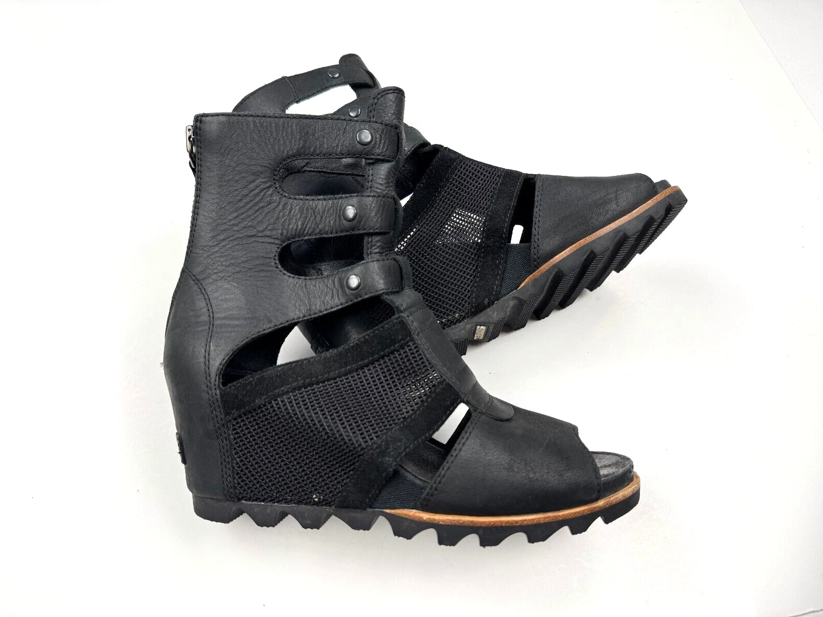sorel joanie gladiator cutout wedge leather mid calf sandals boots