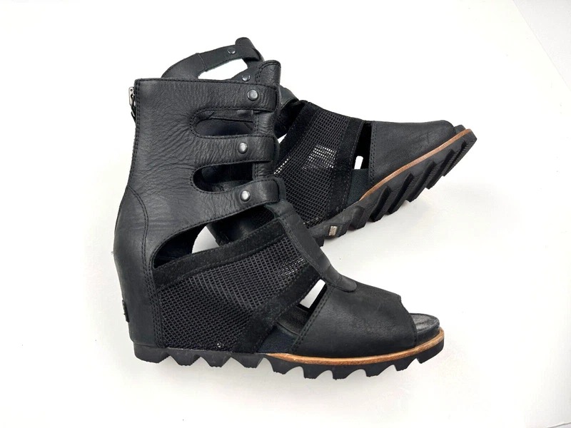 sorel joanie gladiator cutout wedge leather mid calf sandals boots