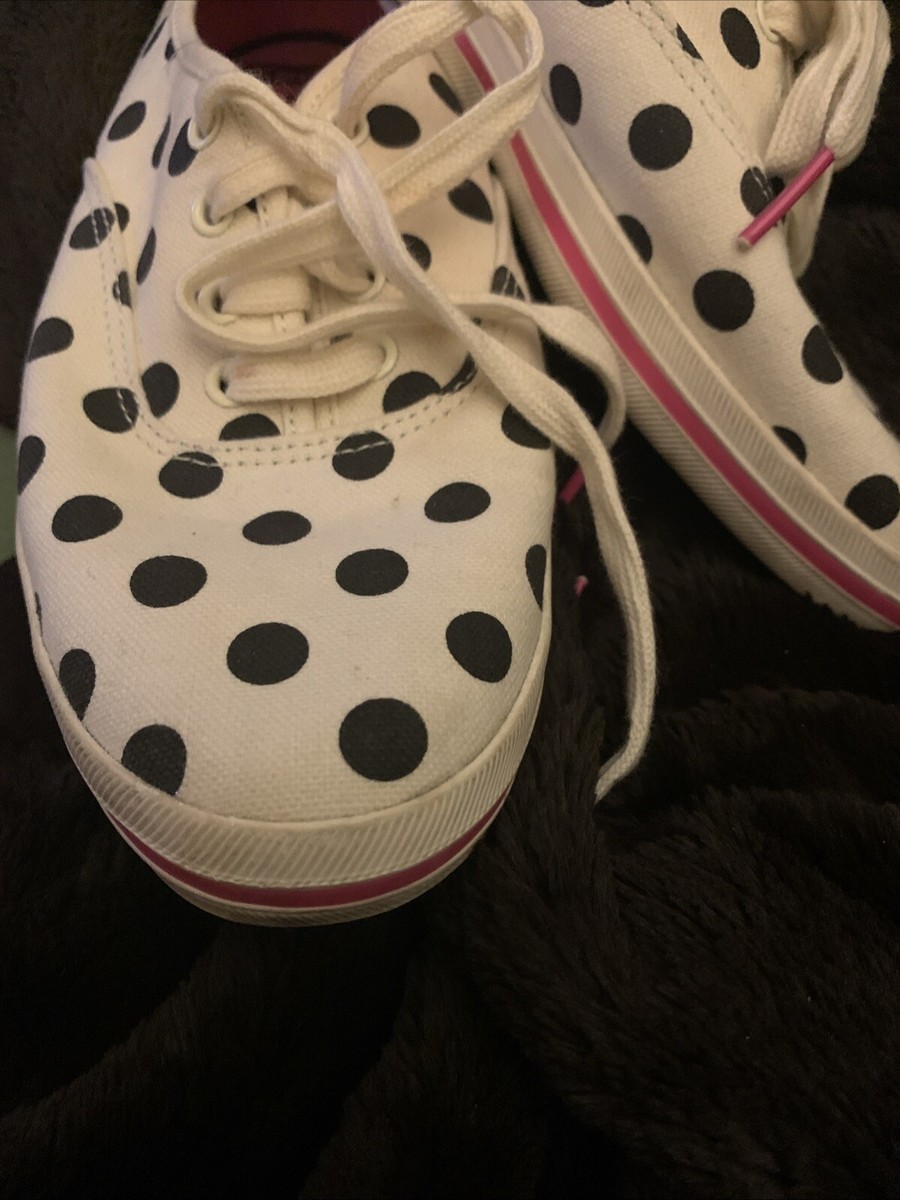 Kate Spade Keds White Black Polka Dots Pink Accents Sneakers