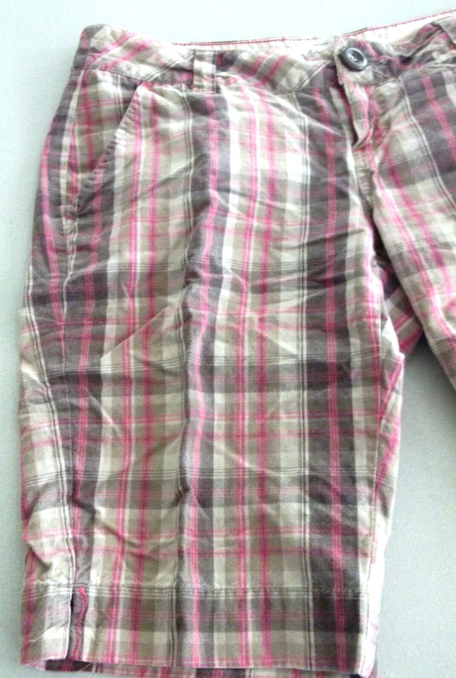 AEROPOSTALE Rosa Marrón A CUADROS 100% Algodón Cremallera Tiro Bajo BERMUDAS SHORTS/Talla 3/4 Foto 2 de 4