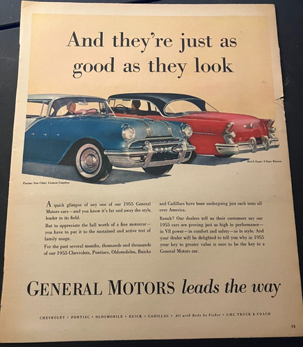 1955 General Motors Cars - Vintage Color Buick & Pontiac Print Ad Wall Art